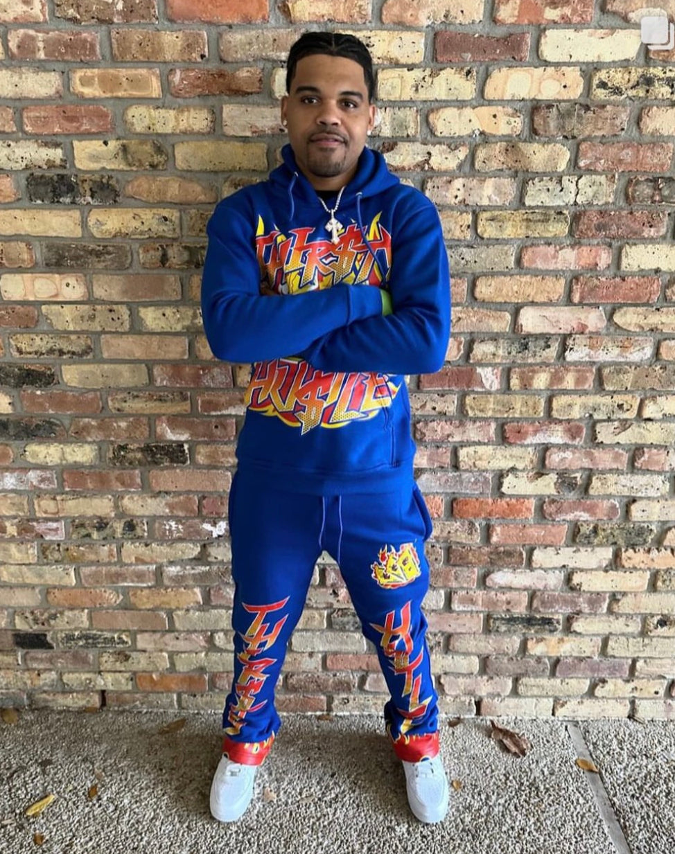 @og_3three Wearing The Blue "In TH$ We Trust Sweatsuit