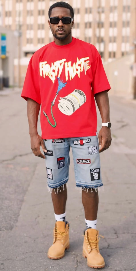 RED “DEHYDRATED HU$TLE” OVERSIZED TEE
