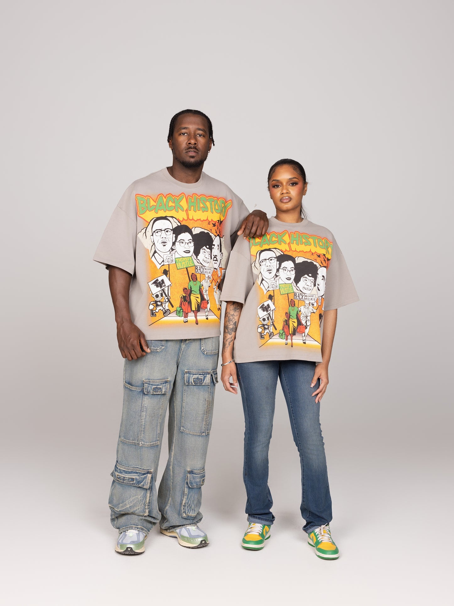 Grey Acid Washed Black History T-Shirt