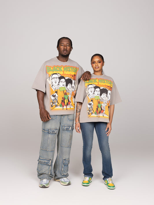 Grey Acid Washed Black History T-Shirt