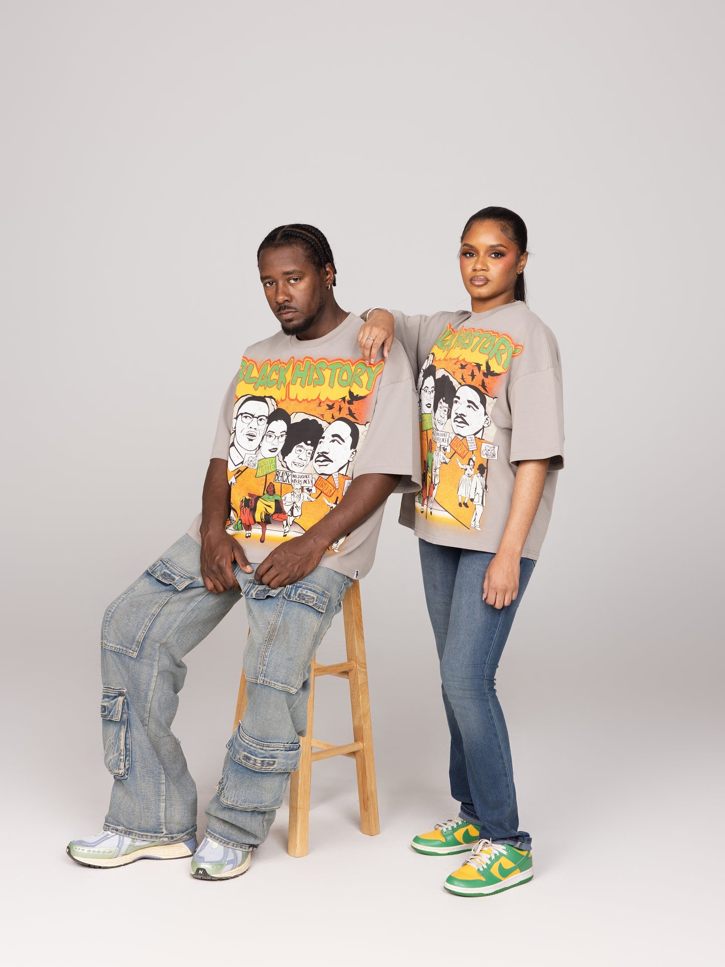 Grey Acid Washed Black History T-Shirt