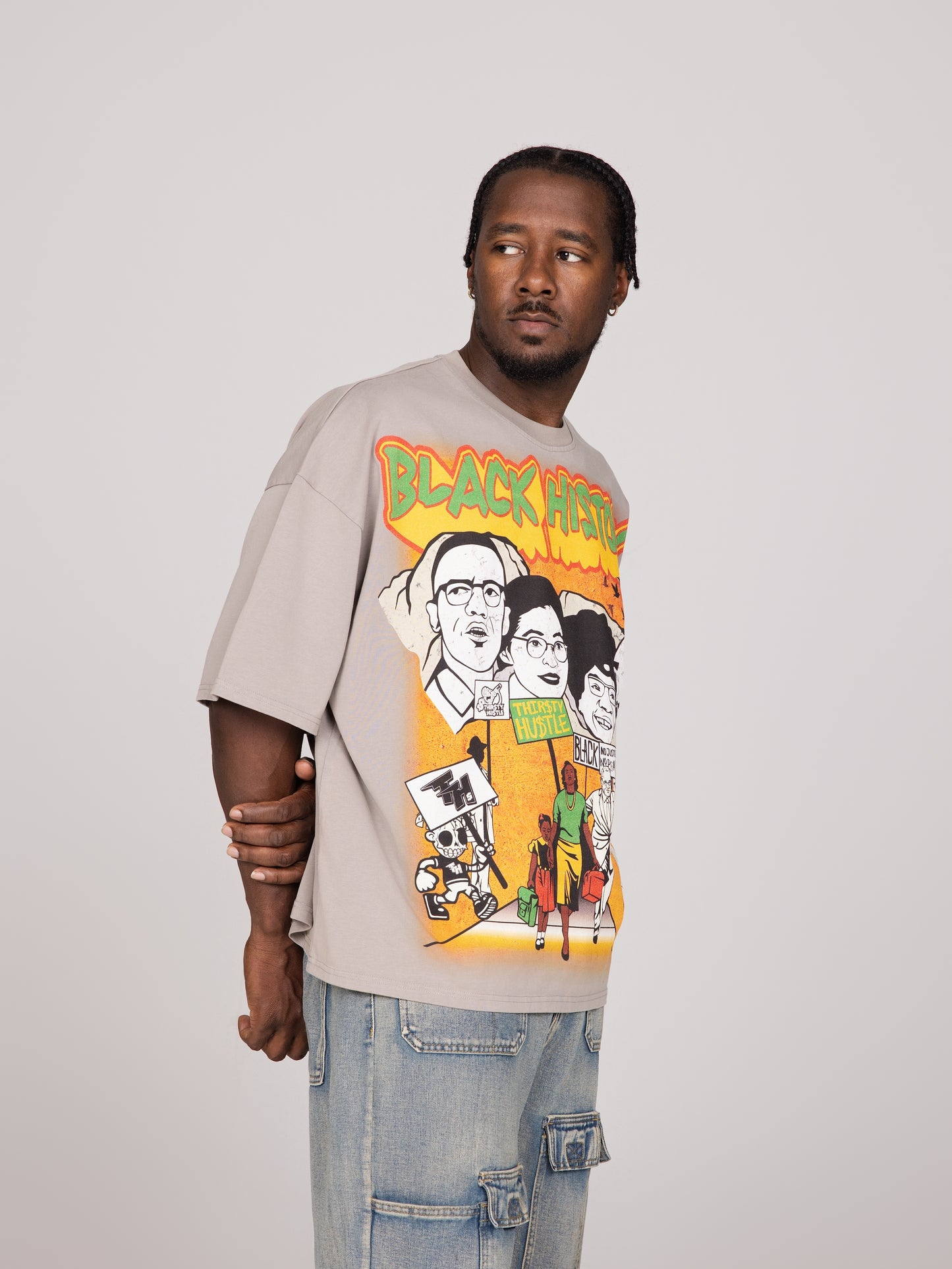 Grey Acid Washed Black History T-Shirt