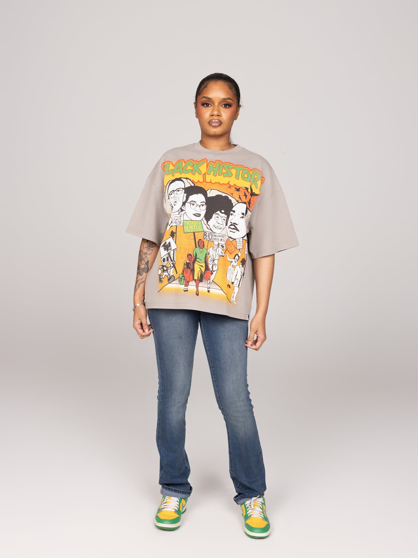 Grey Acid Washed Black History T-Shirt