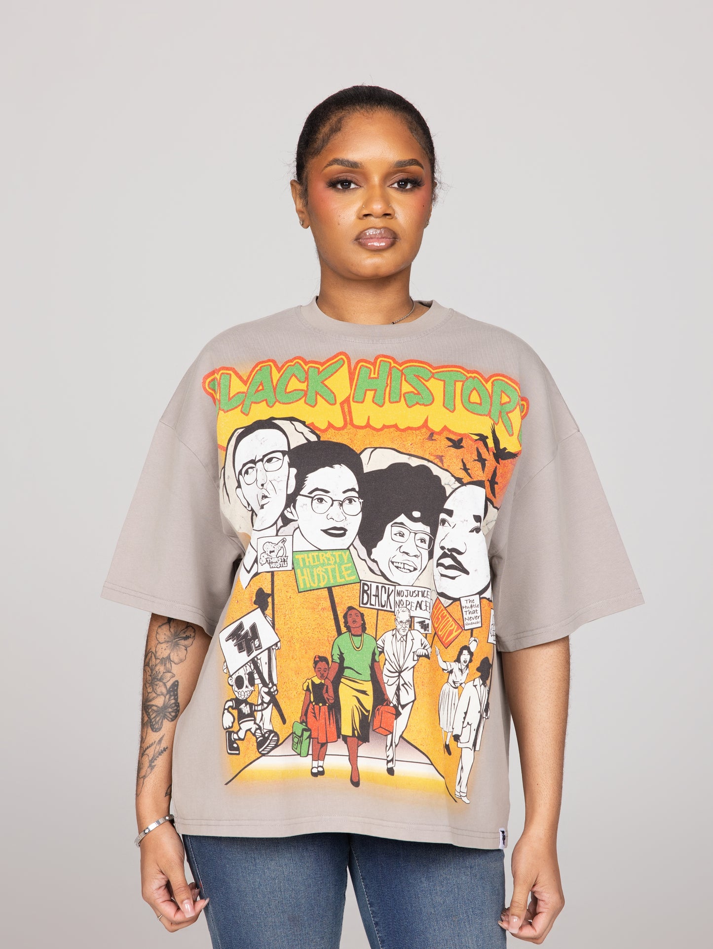 Grey Acid Washed Black History T-Shirt
